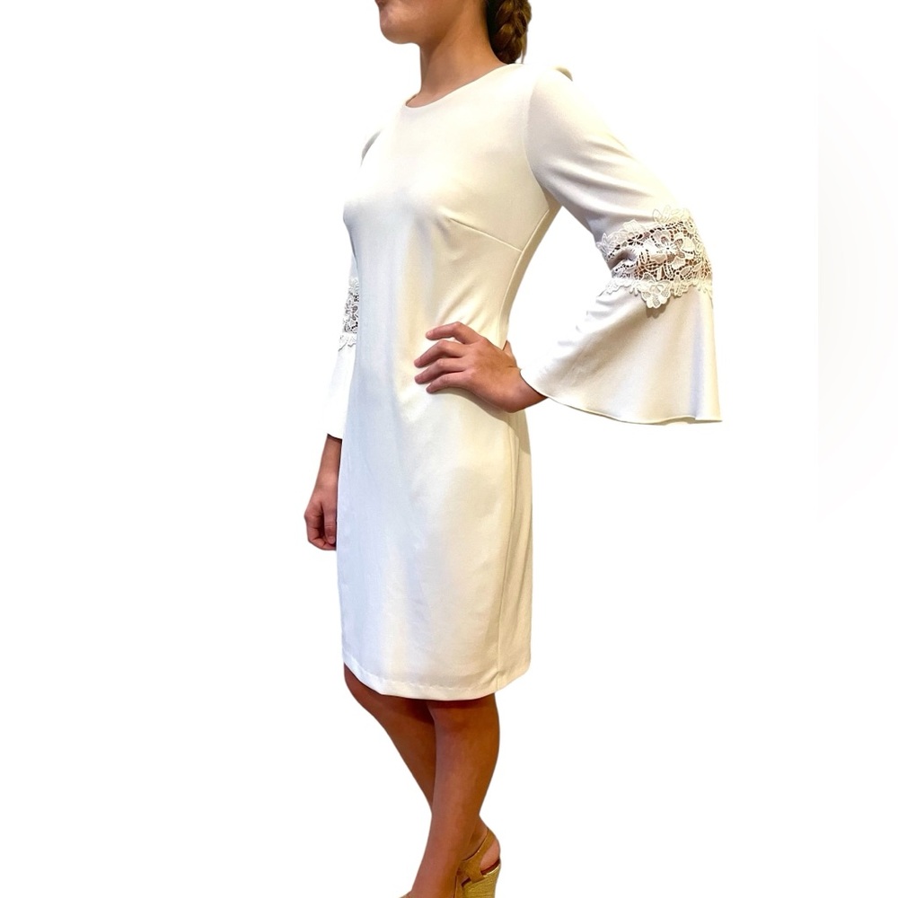 Tommy Hilfiger Lace-Trim Sheath Dress, Ivory, Size: 2